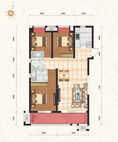 中建南湖壹号三房两卫122平日式风格