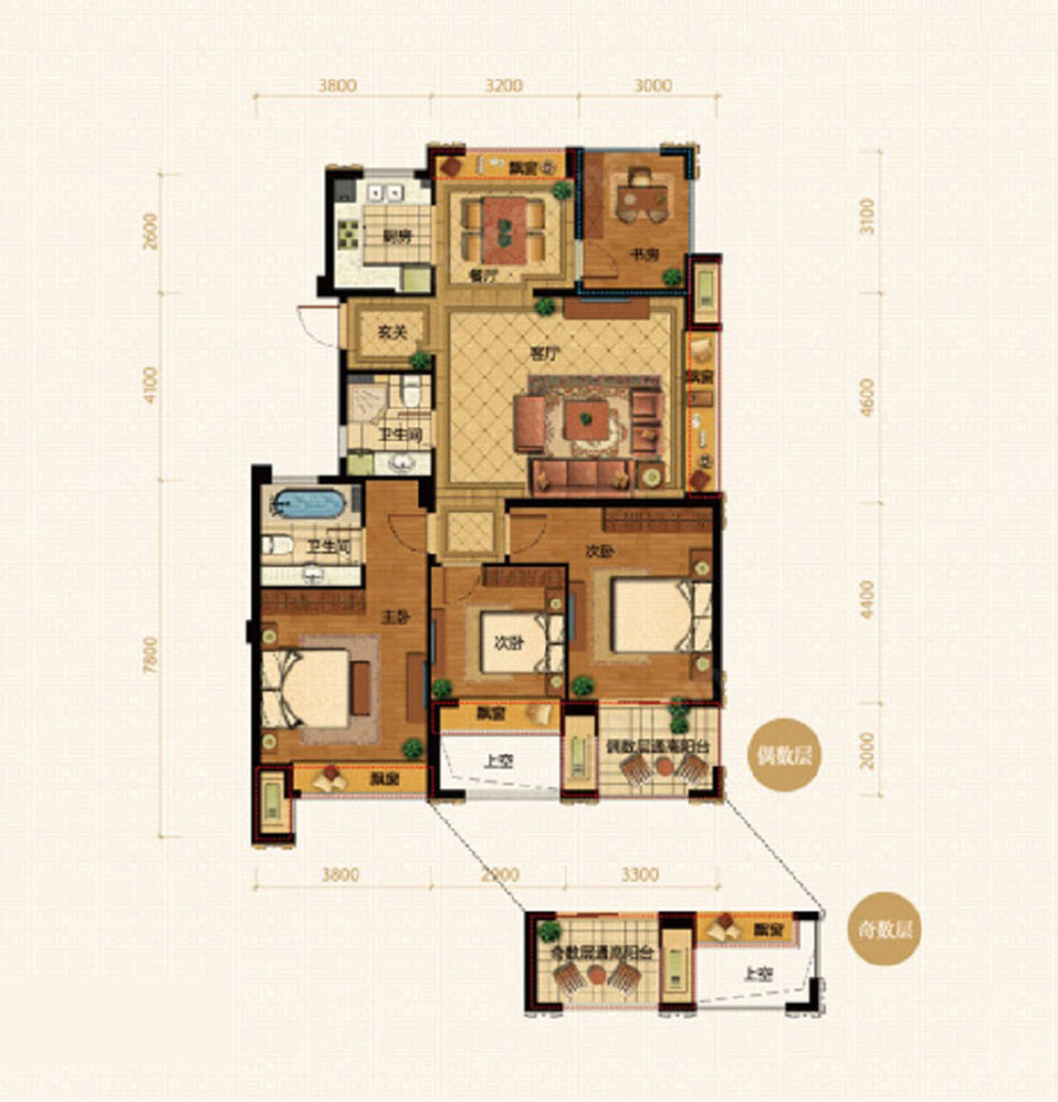 顺发吉祥半岛-美式风格-四居室装修效果图