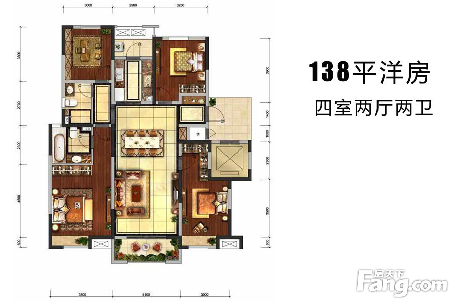 中海悦墅138平中式风格四居室效果图