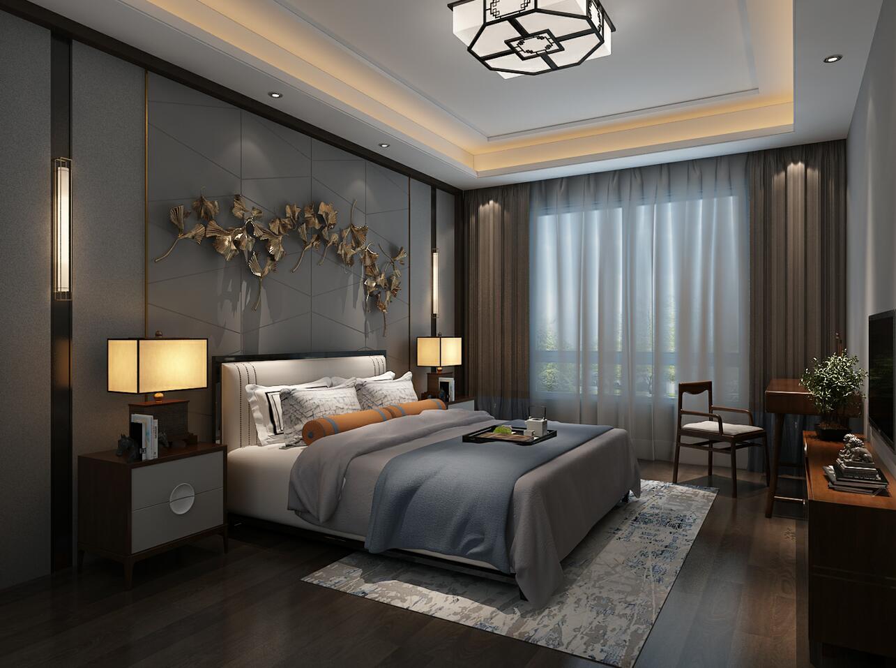 2013中式风格主卧室床头背景墙装修效果图片 – 设计本装修效果图