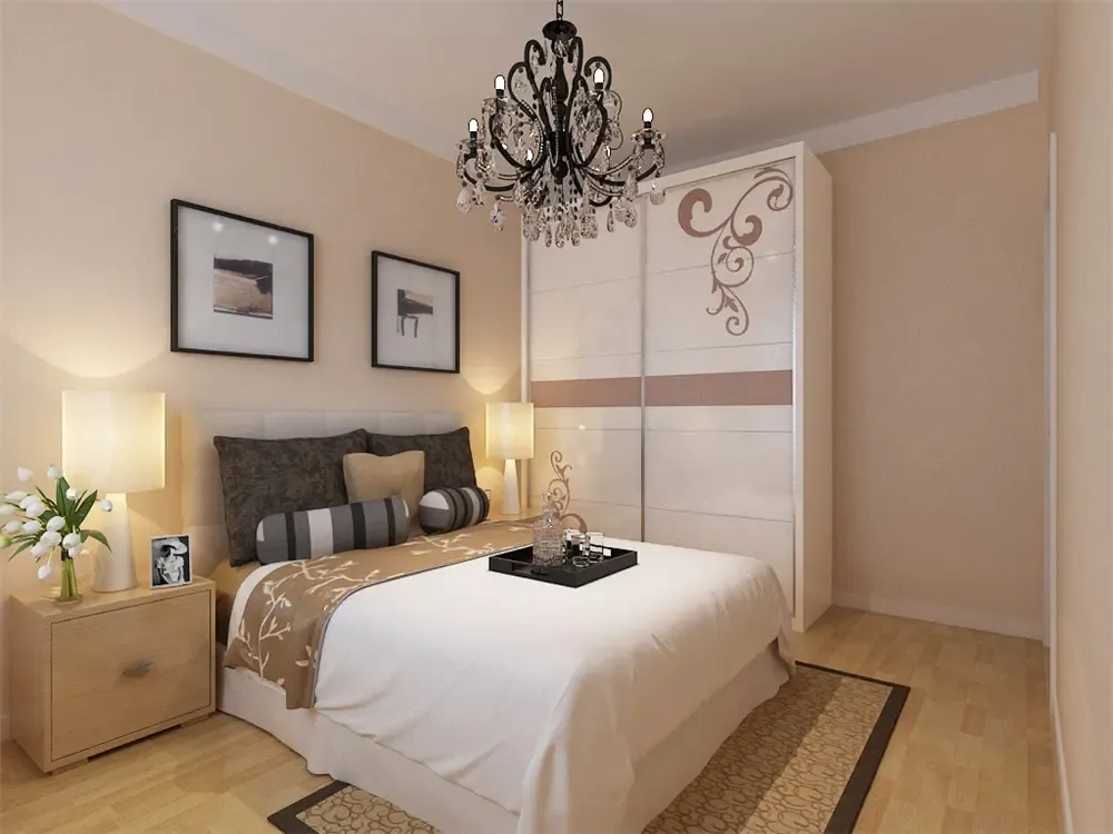 墙面刷橘黄色乳胶漆,同时搭配简约时尚的挂画.