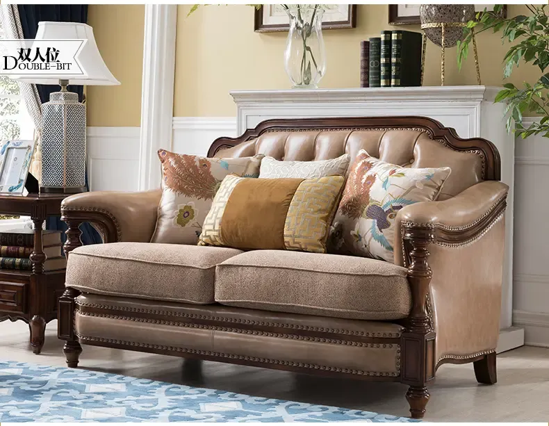威灵顿 美式皮布沙发现代客厅简美沙发组合乡村别墅沙发x602-26
