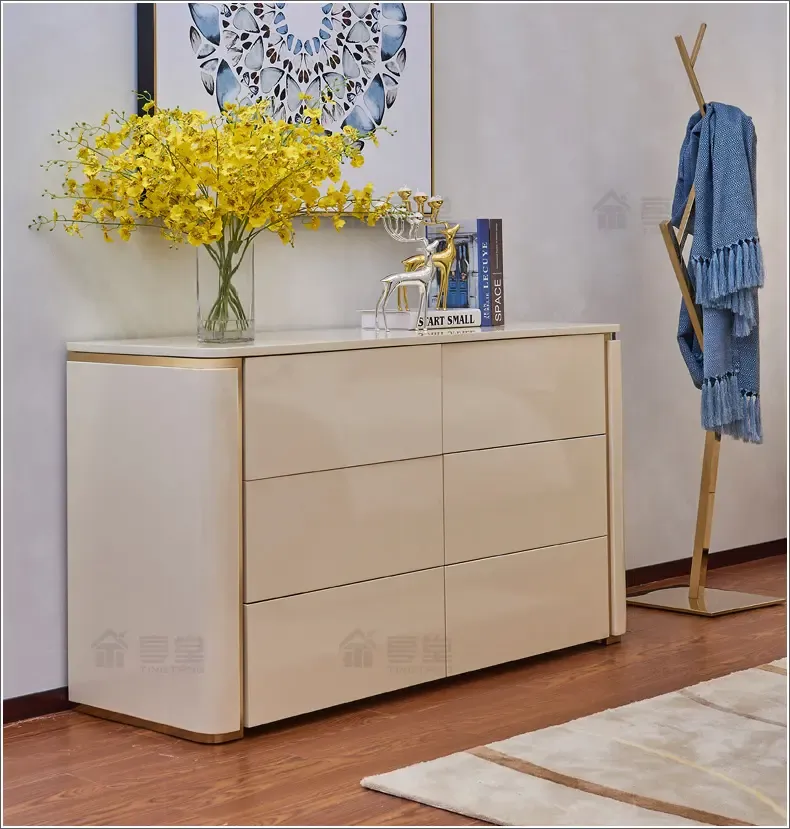 亭堂简约现代电视柜杏色卧室储物收纳柜样板房港式风格金属电视柜价格