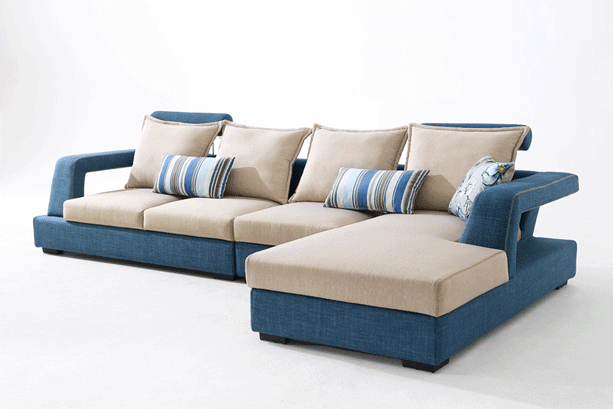 林氏木业地中海风格小户型布艺沙发组合客厅卧室蓝色7字型沙发961