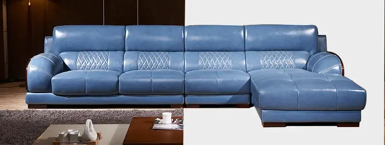 潘神现代简约进口头层牛皮真皮沙发组合l形客厅转角贵妃皮艺沙发