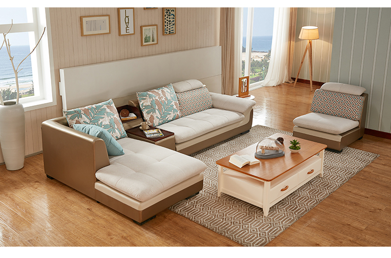 全友家私沙发现代客厅布艺沙发组合大户型皮布沙发带扶手几102072