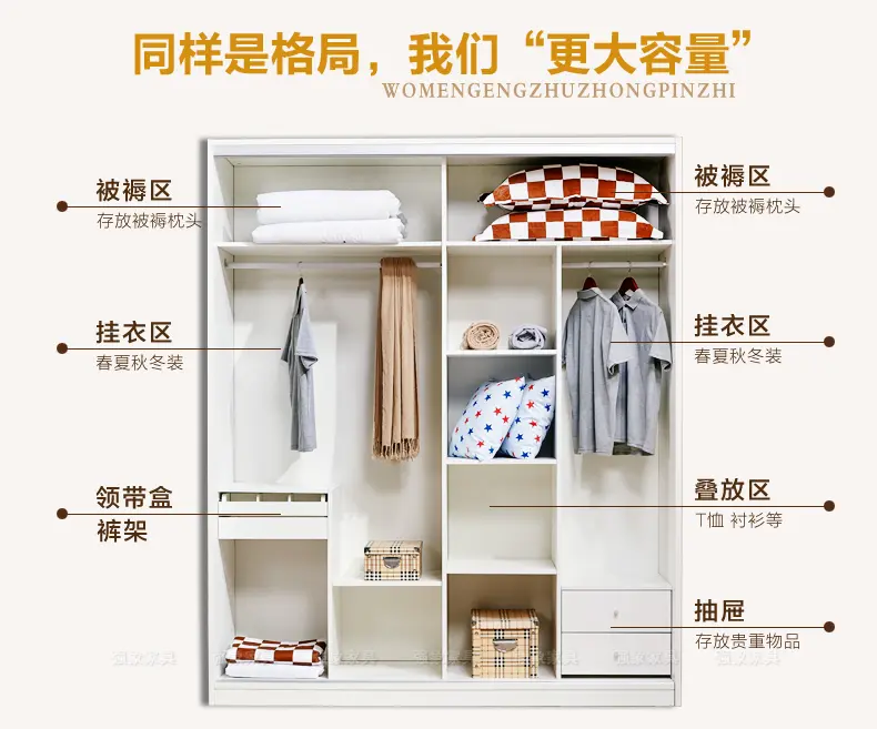 强象推拉门衣柜移门定做简约现代组合衣橱白色两门平开b-013