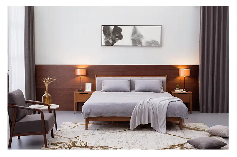 索菲亚实木床 新中式双人床婚床进口橡胶木双人大床1.5m/1.8m