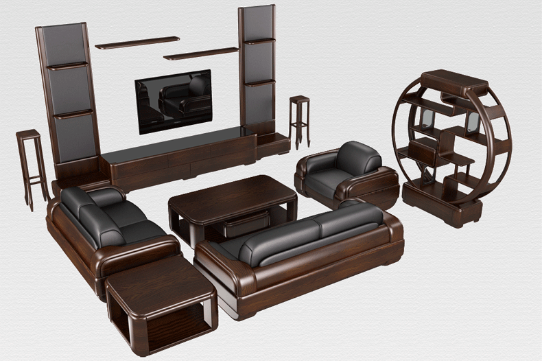 双叶家具 奢华主义 中式现代实木门客厅皮艺沙发价格,图片,参数