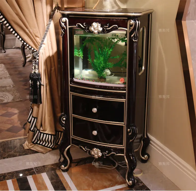 雅斯邦欧式鱼缸储物收纳柜客厅鱼缸装饰玄关柜美式实木雕花水族箱
