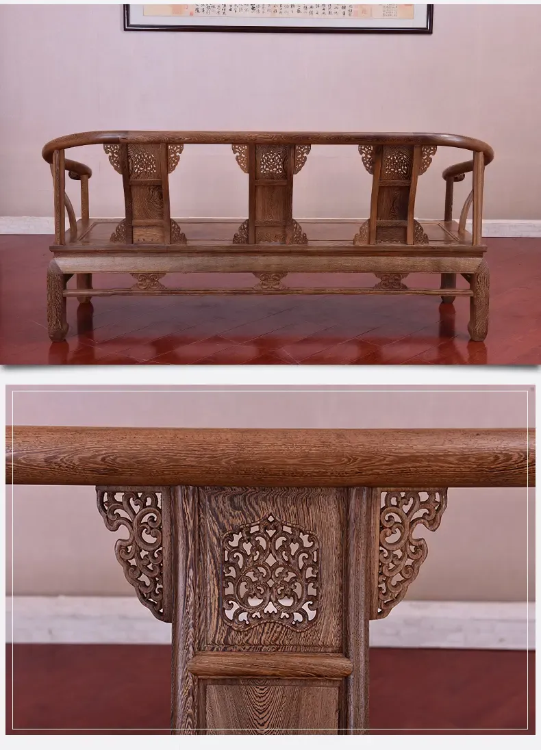 红木家具 鸡翅木圈椅三人座组合古典椅中式实木长椅仿古沙发家具