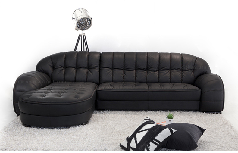 黑色真皮羽绒沙发客厅转角组合北欧大户型中厚皮设计师高颜值沙发