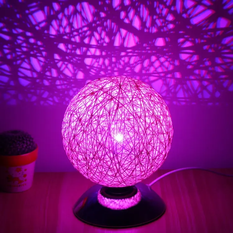 七彩变色创意台灯卧室床头装饰暖光麻线藤球台灯触摸 紫色藤球 触摸