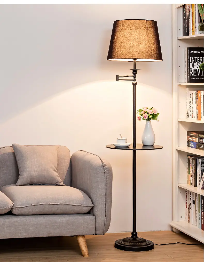 北欧遥控落地灯简约现代客厅卧室书房立式置物托盘落地台灯茶几灯 白