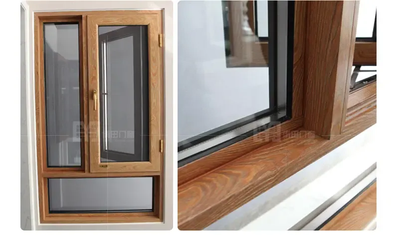 德国维盾断桥115系列金钢网一体复合窗隔音隔热木纹平开窗封阳台