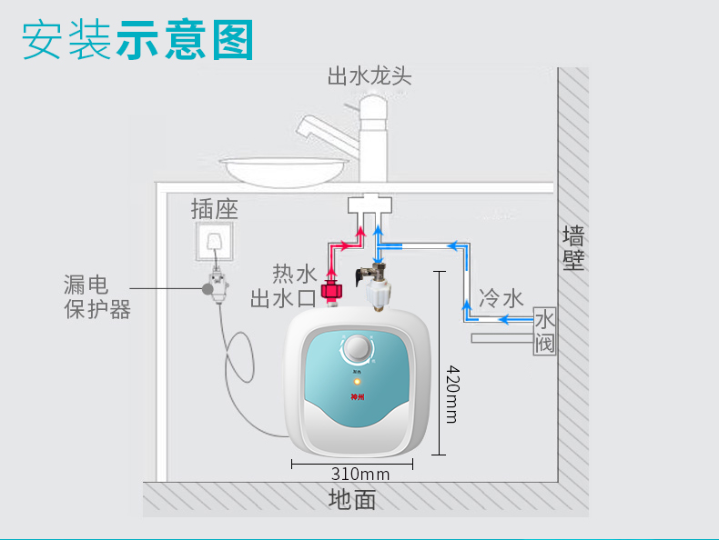 5升储水速热节能厨房电热水器上出水 自动补水 上出水不包安装