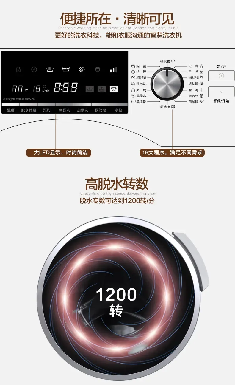 松下(panasonic) xqg80-e8122 8公斤爱妻号滚筒洗衣机家用高温洗除菌