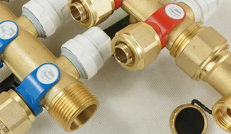 menred曼瑞德地暖分水器双调节黄铜一体锻造主管a7s新款系列地暖分集