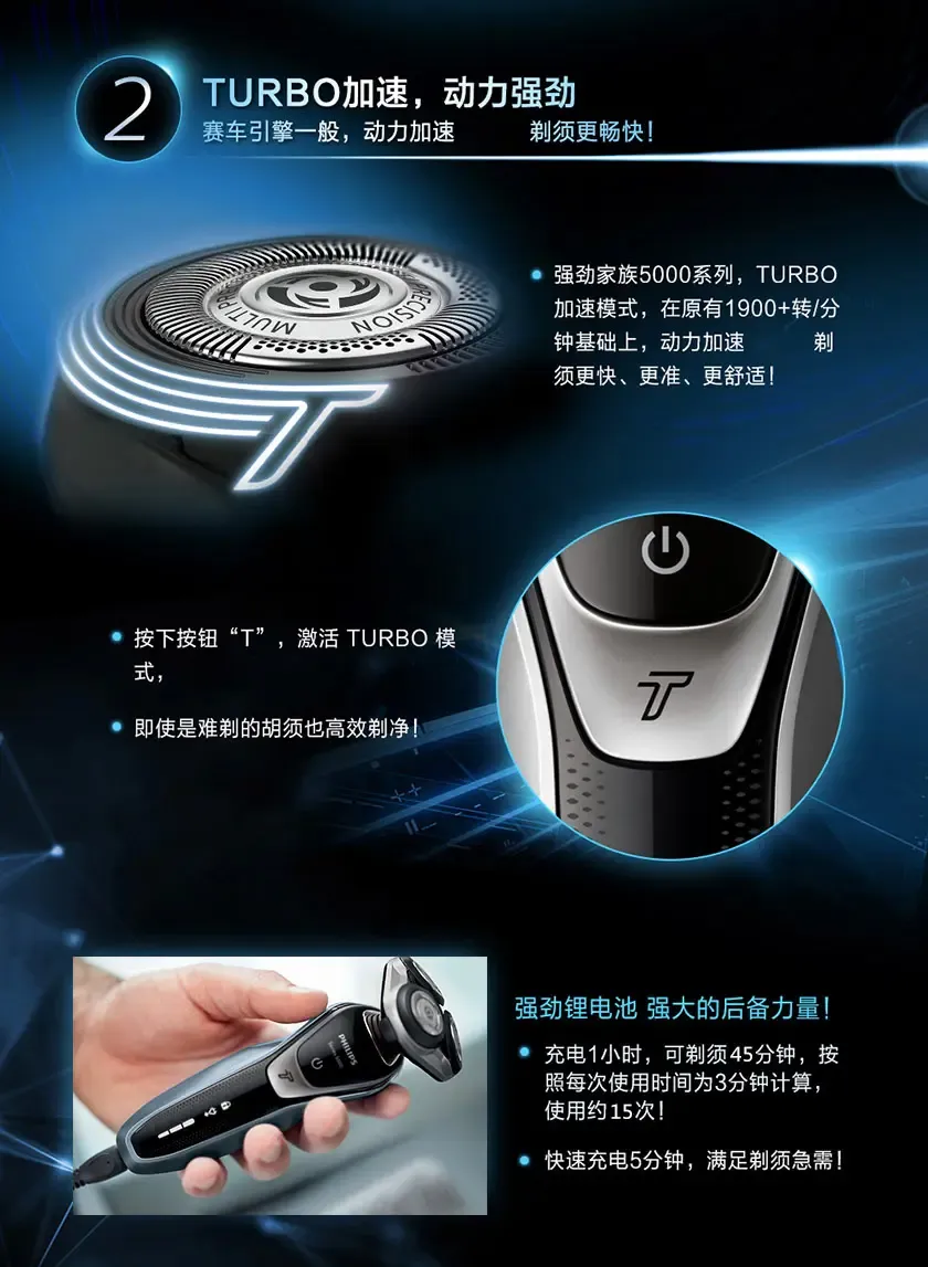 飞利浦(philips)s5000系列电动剃须刀s5380男士三刀头刮胡刀充电式