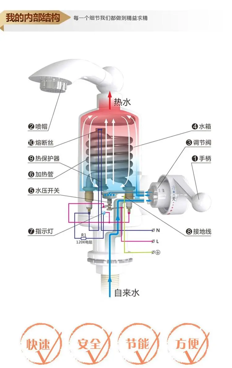 飞羽fy-04sy1c-30电热水龙头 即热式 快速热水器 厨卫两用水笼头