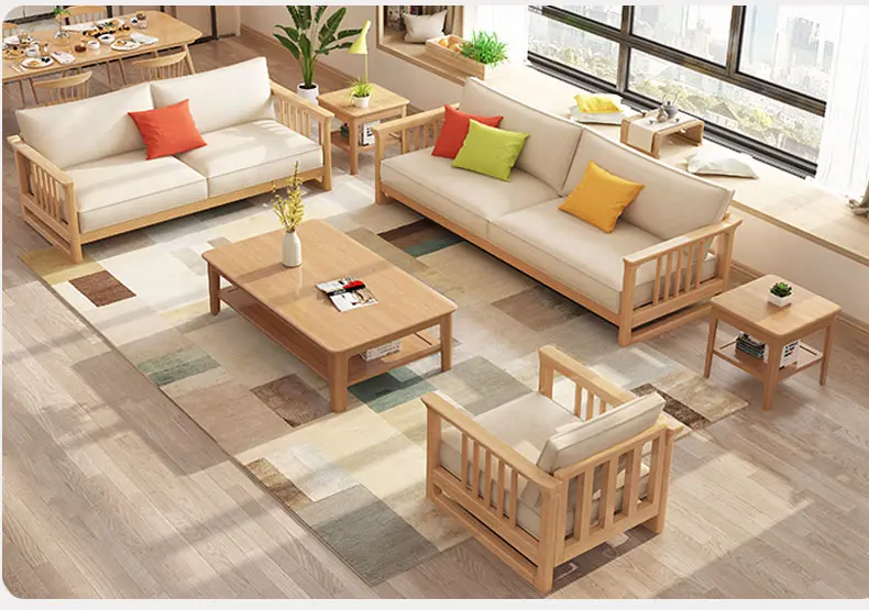 北欧全纯实木沙发123组合白橡木质三人原木色沙发客厅整装高档