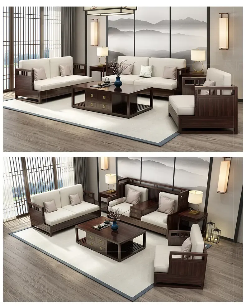 田田家园现代北欧乌金木布艺沙发组合新中式别墅客厅奢华家具h