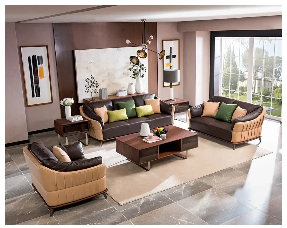 宝居乐简约皮艺沙发轻奢美式客厅大小户型实木沙发组合定制vtk322