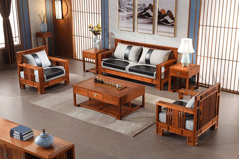 红木家具鸡翅木沙发客厅组合麒麟沙发明清古典新中式仿古实木沙发