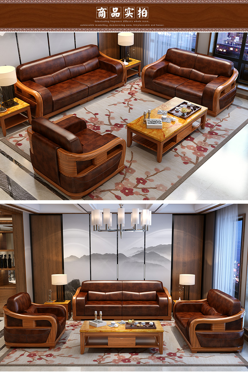 灵柔欧式沙发 小户型简欧转角客厅家具现代简约真皮沙发头层牛皮