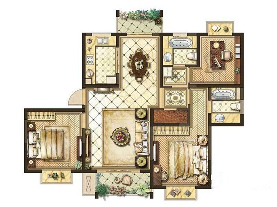 南溪公寓-三居室-美式风格