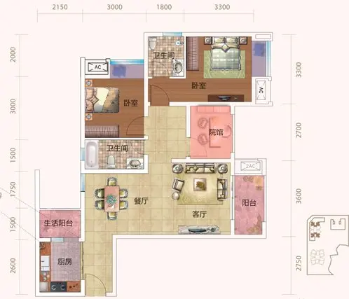 保利金香槟唐哥地中海90平装修效果图