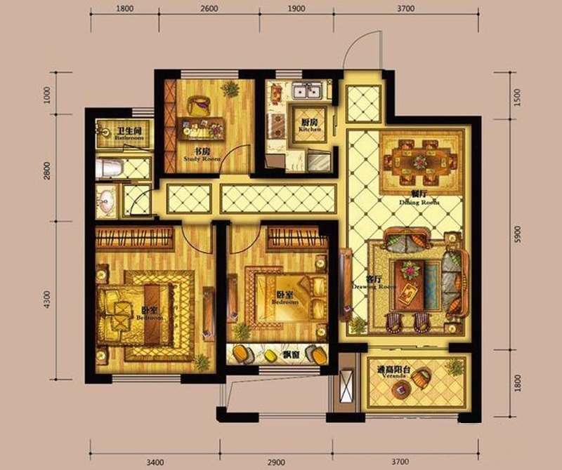 正方形房子三室设计图图片