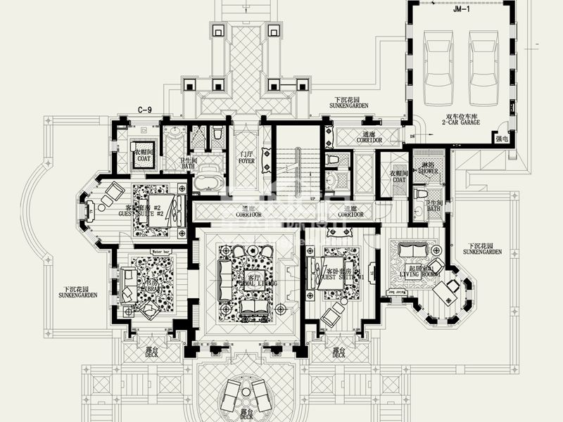 紫都晶苑别墅项目装修美式古典风格设计