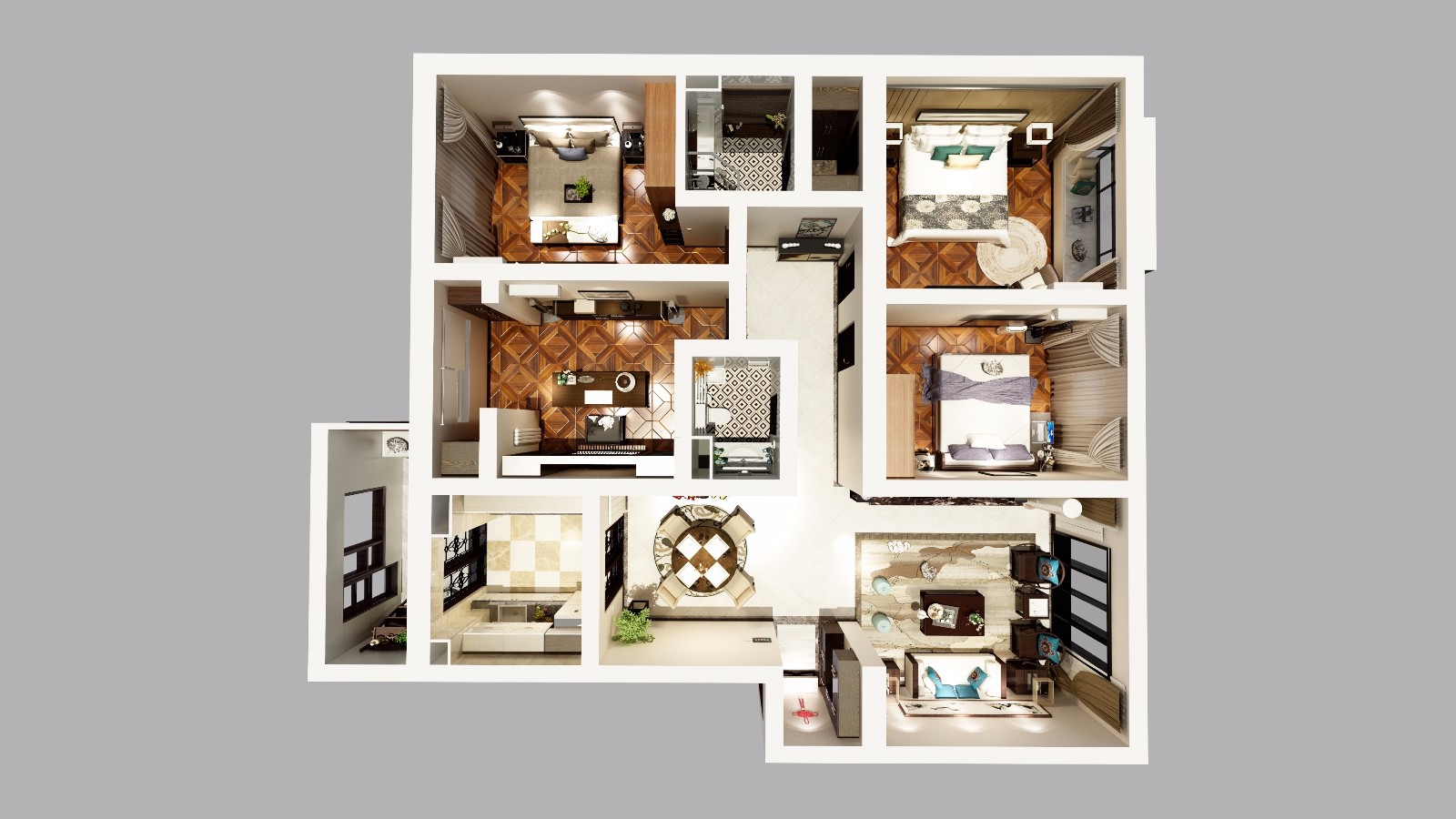 紫薇田园都市140平四居室简约中式风格效果图