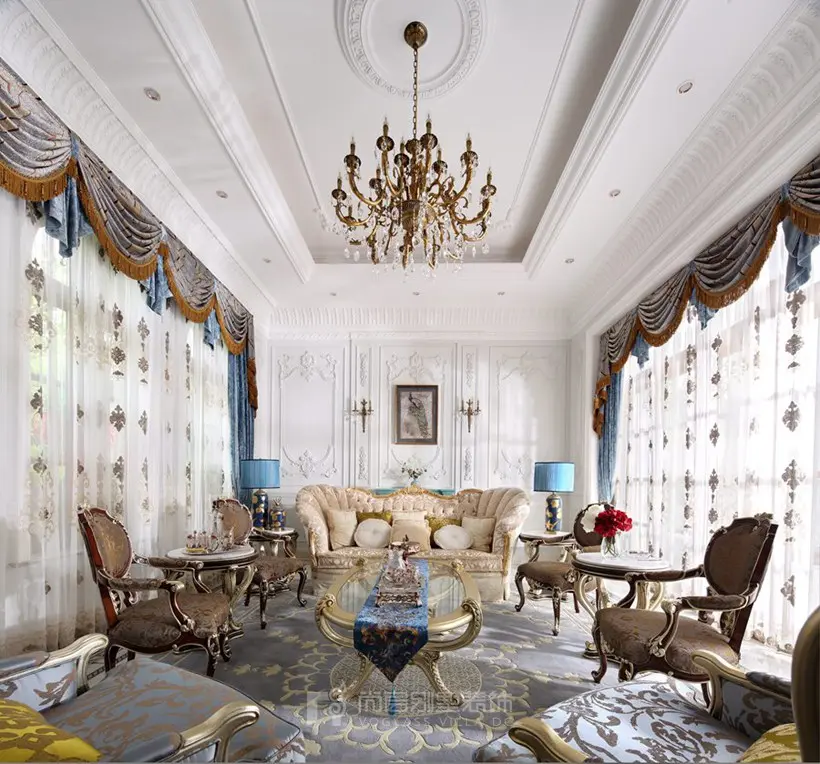 杭州绿城蓝庭伍重院传统现代法式风格六居室以上装修效果图_1000平米