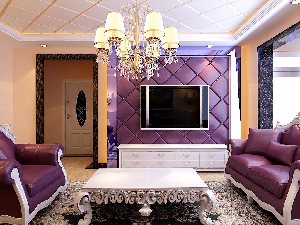 现代时尚卧室紫色床品室内装修效果图图片素材-编号29037361-图行天下