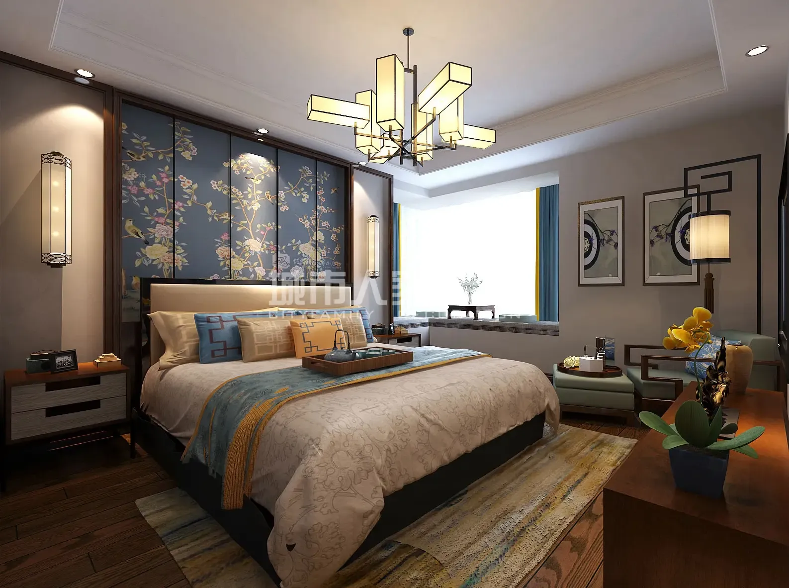 中式风格四居室204平米12万-万科金域东郡装修案例-西安房天下家居