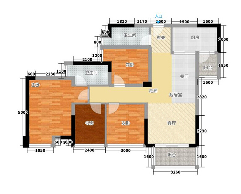 二居室/套二/73平米/4.43万/免费设计