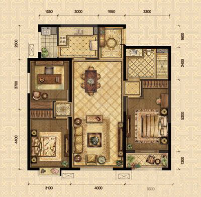 富力华庭中式古典风格三室两厅127平