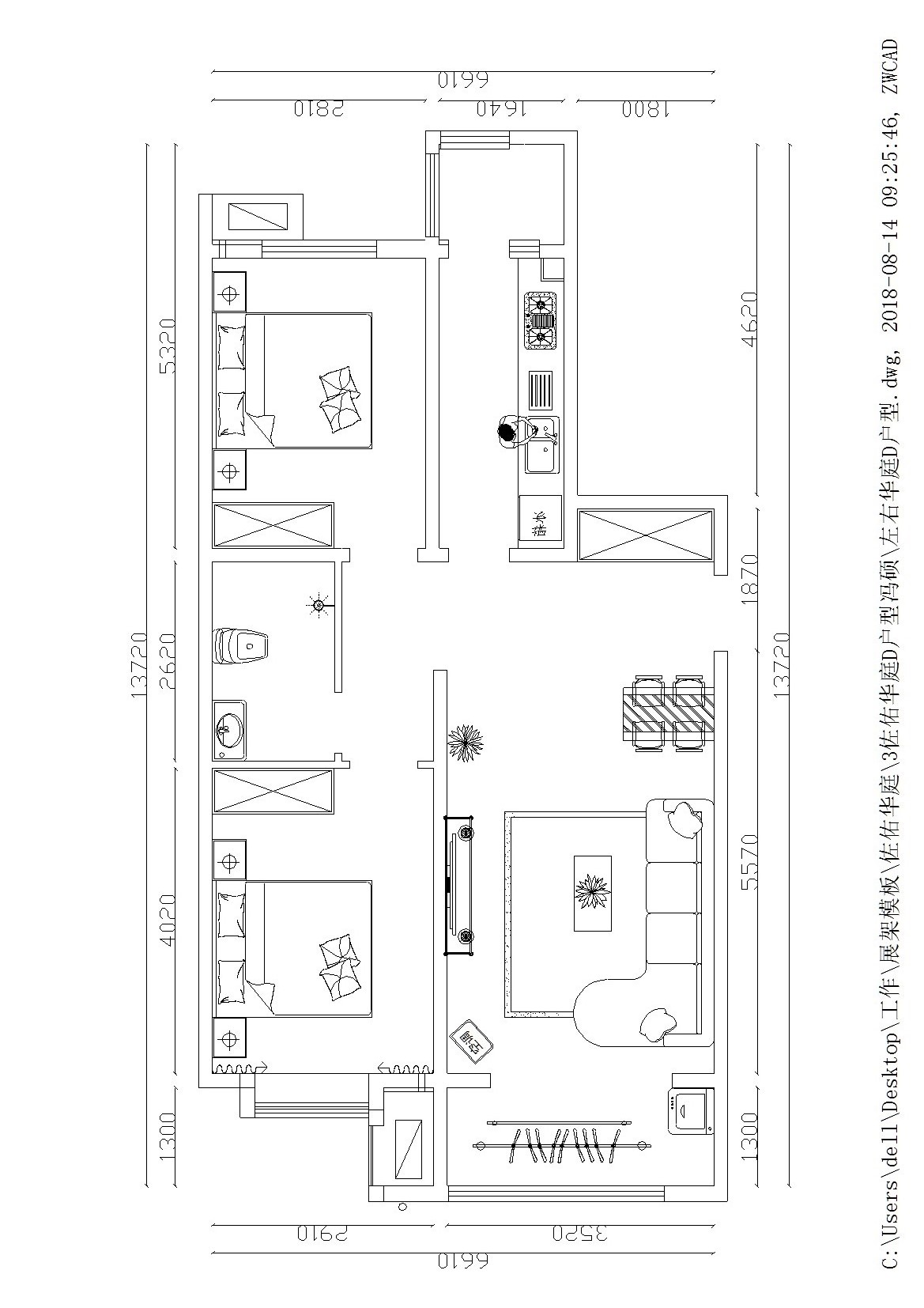 佐佑华庭1号楼D户型95平现代简约两室装修方案