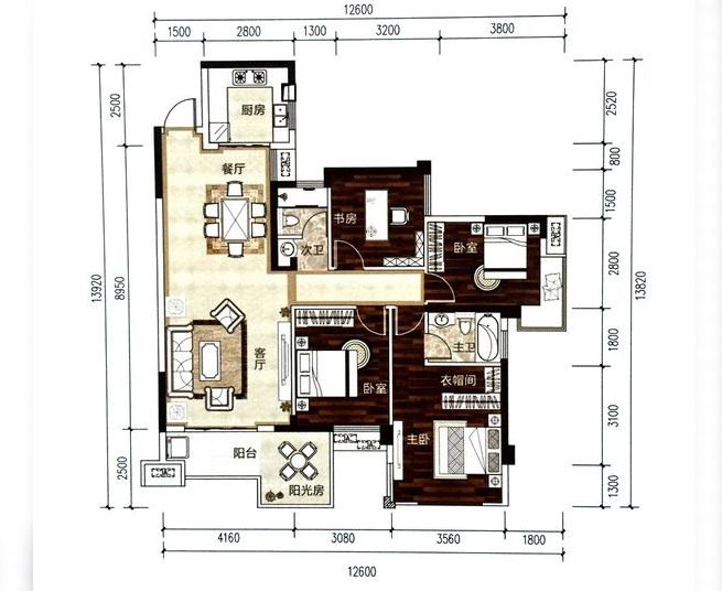 129.54平米四居室设计说明，9万元装修的现代风格有什么效果？-华发国宾壹号装修