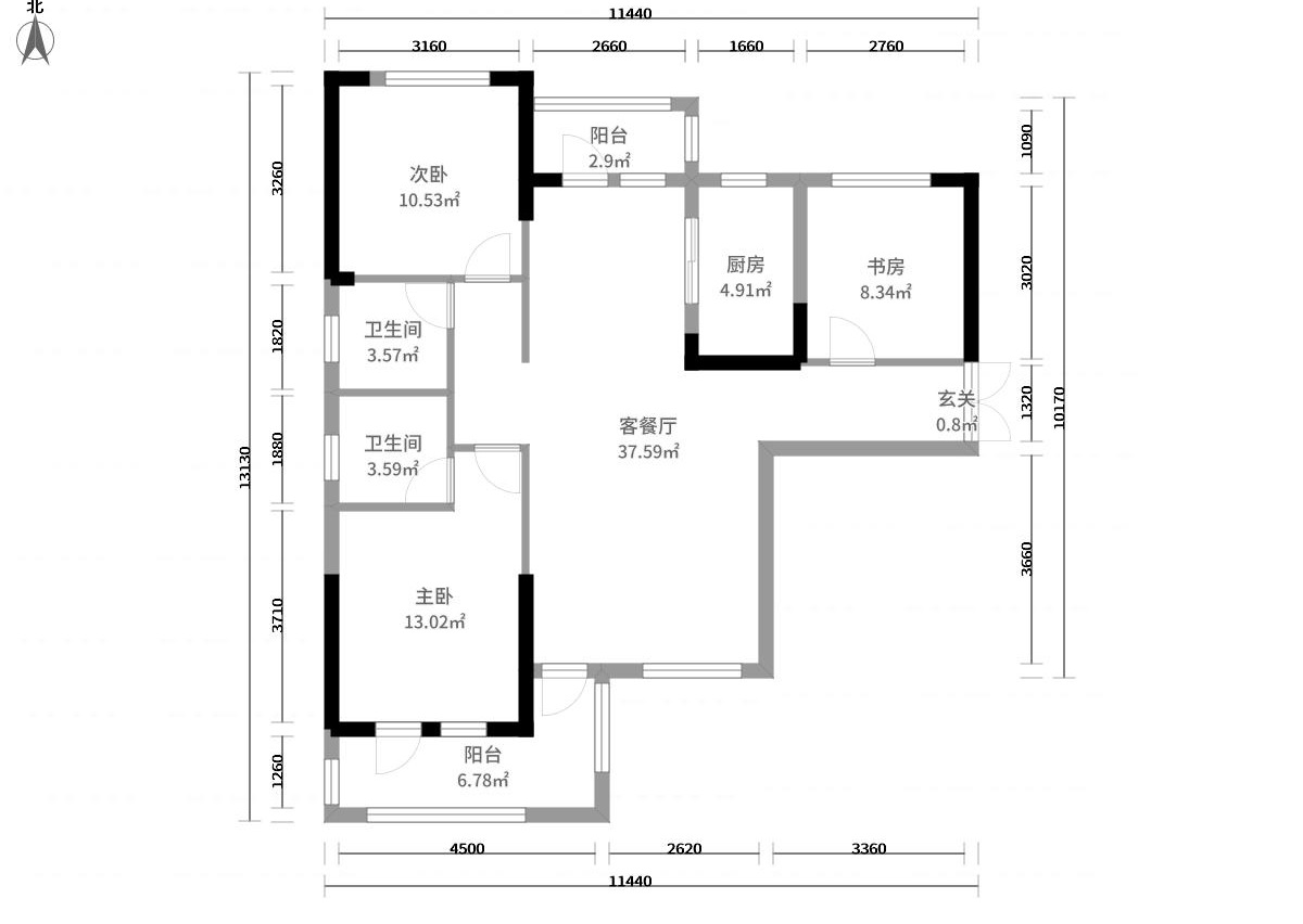 美式风格三居室装修案例，126.28平米的房子装修多少钱？-保和墨水湾装修