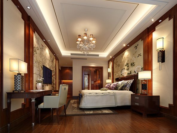 180平米五居室设计说明，19万元装修的中式风格有什么效果？-宁波银泰城装修
