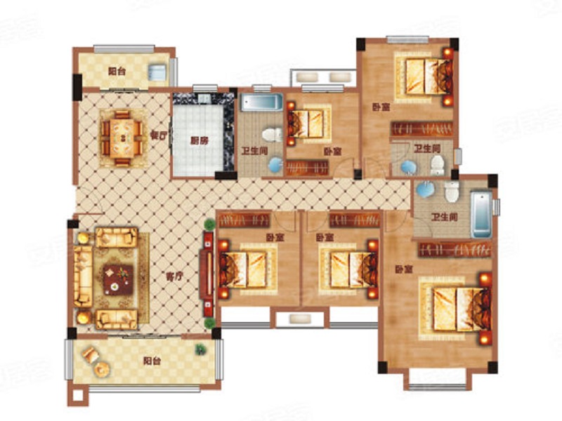 中式风格五居室装修案例，168平米的房子装修多少钱？-恒达盘龙湾荷苑装修