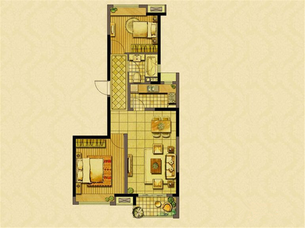 88平米的二居室装修案例欣赏，将美式风融入到现代生活当中。-城开珑庭装修