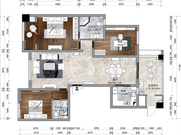 121.51平米中式风格三居室，预算20万，点击看效果图！-时代奥城装修