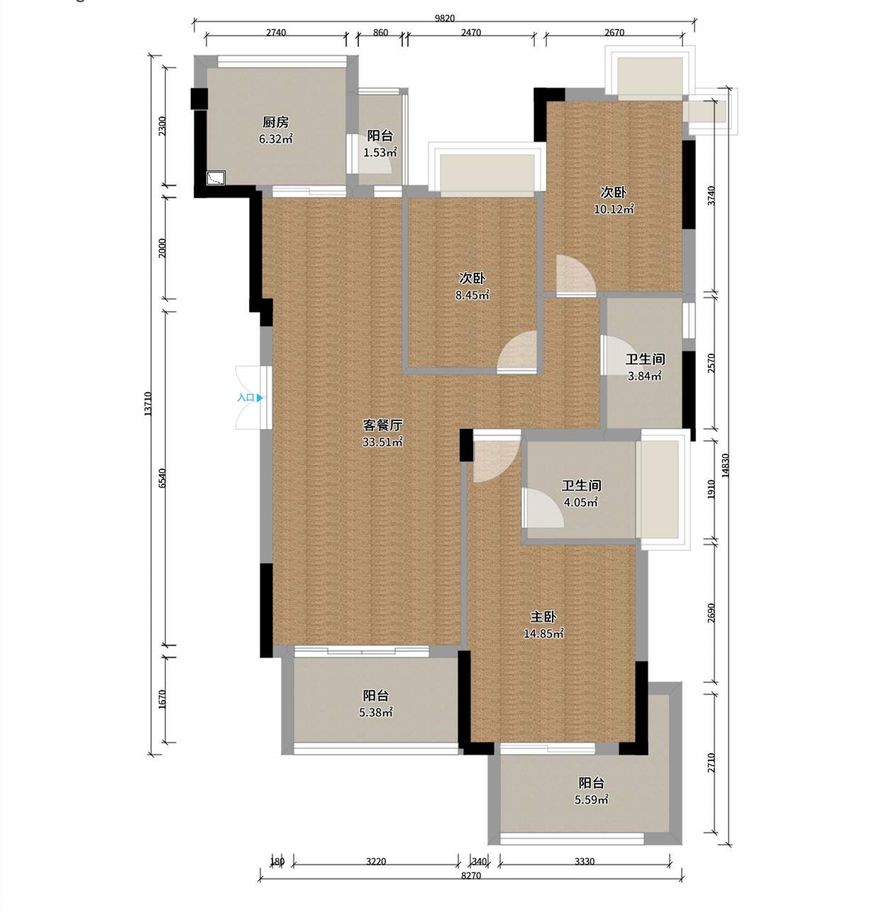 111.59平米三居室设计说明，8万元装修的北欧风格有什么效果？-合谊同华装修